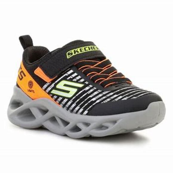 Boys Size 3 Skechers Kids Sneakers - Black, Orange, Gray - Picture 1 of 3